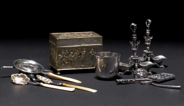 Appraisal: Three Austro-German Ivory-Handled Silver Tea Accessories fourth quarter th century