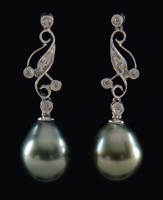 Appraisal: TAHITIAN PEARL EARRINGS Elegant kt white gold earrings in a