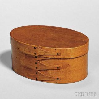 Appraisal: Shaker Red Bown-stained Maple and Pine Oval Covered Box Canterbury