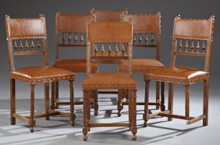 Appraisal: Set of Six French Henri II Style Carved Walnut Din