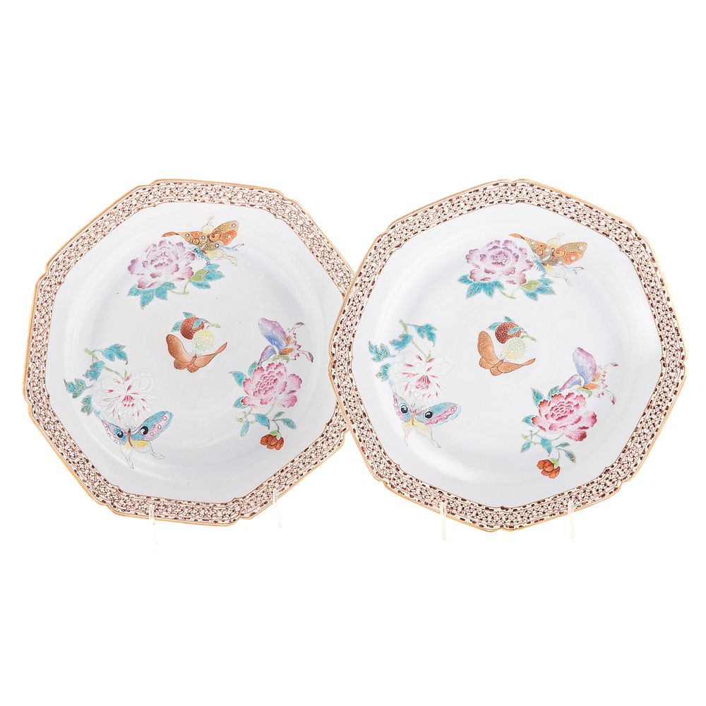 Appraisal: Pair of Chinese Export Famille Rose Plates Circa having raised