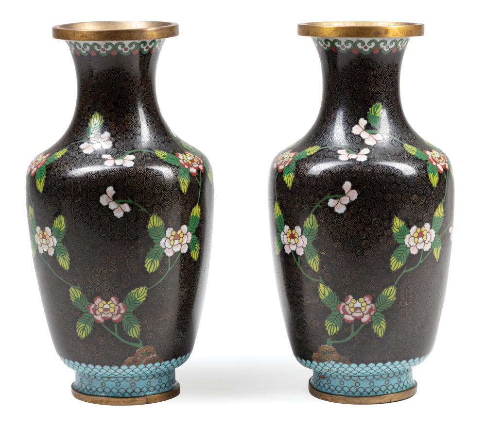 Appraisal: Pair of Chinese Cloisonn Enamel Vases decorated with prunus and