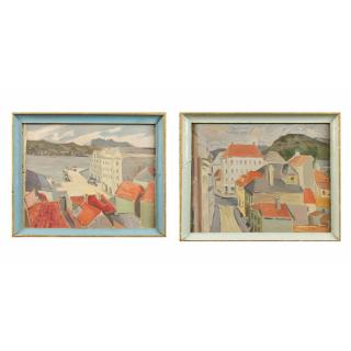 Appraisal: Pair of Modernist Paintings Pair of unsigned oil on board