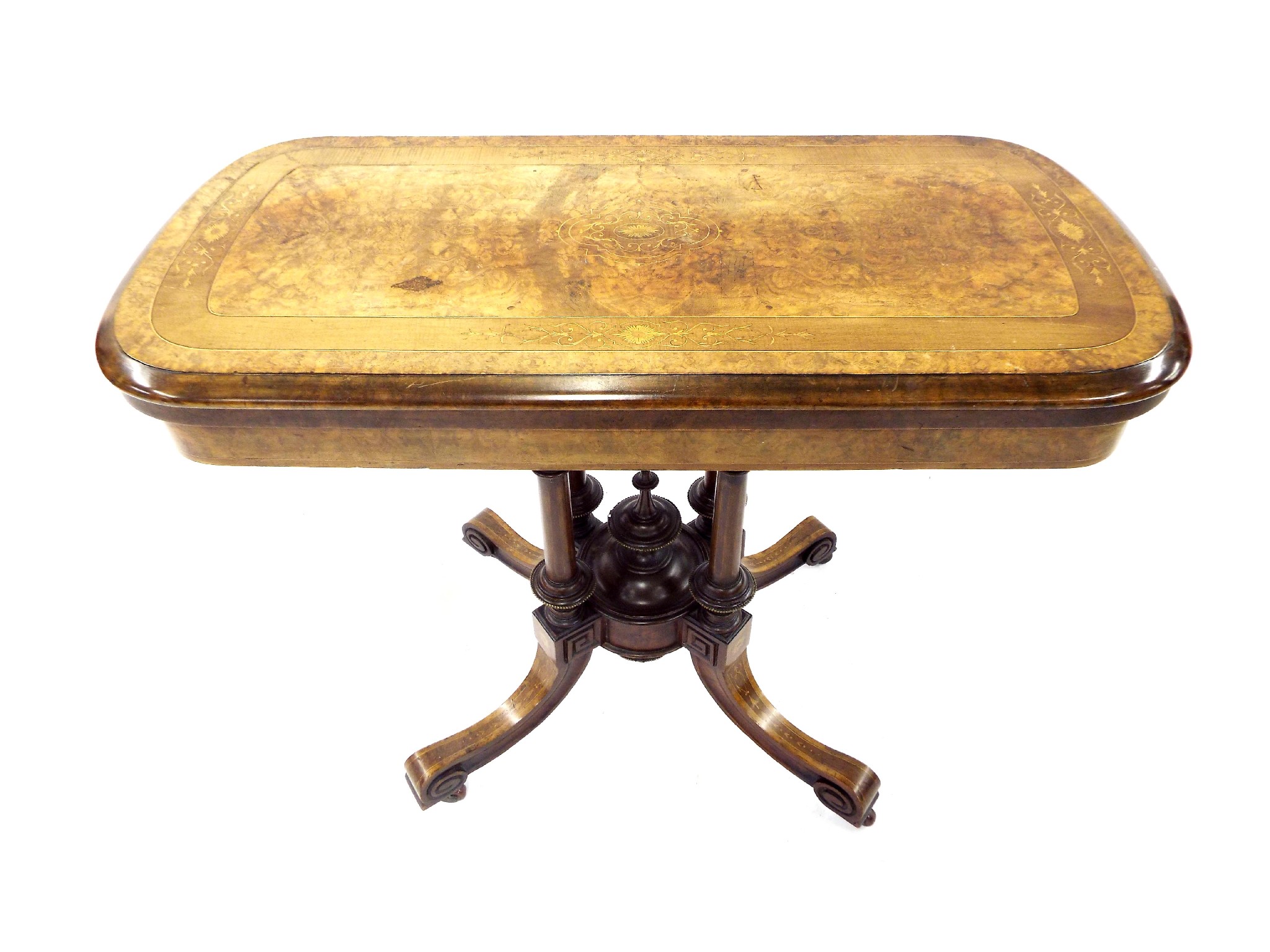 Appraisal: Good quality th century burr walnut foldover games table the