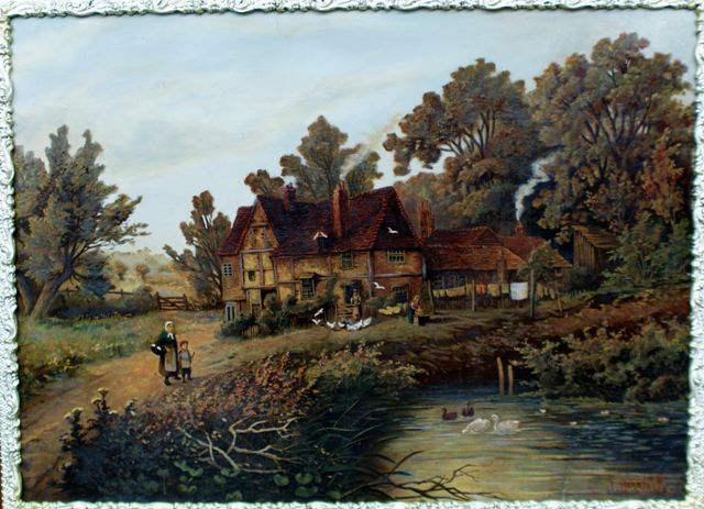 Appraisal: J Harnack landscape with figures oil on canvas