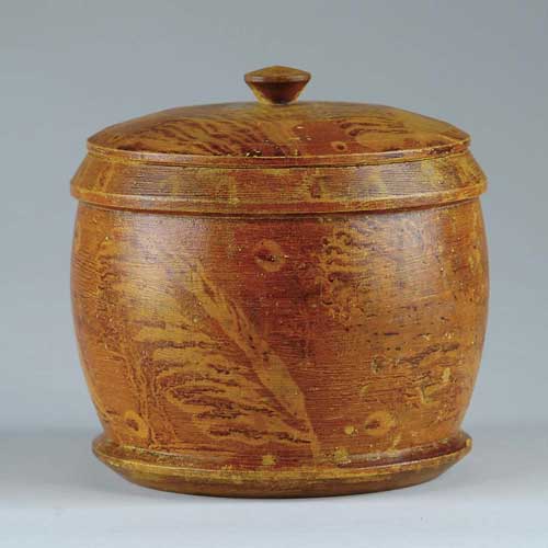 Appraisal: OUTSTANDING GRAIN PAINTED TREENWARE COVERED SUGAR BOWL Decorated in mustard