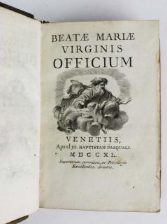 Appraisal: Beatae Mariae Virginis Officiumby Pasquali Venice first edition wonderful illustrations