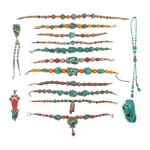 Appraisal: A Group of Thirteen Beaded Necklaces together with a pendant