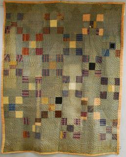 Appraisal: Pieced Wool Nine Patch Linsey-woolsey Quilt America th century imperfections