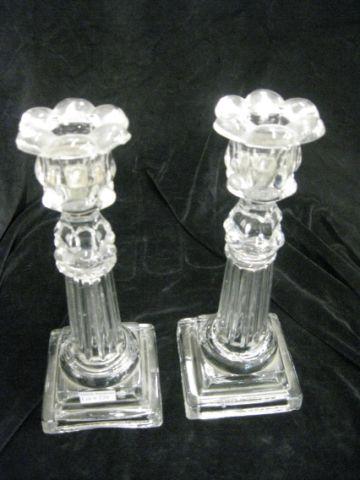 Appraisal: Pair of Boston Sandwich Glass Candlesticks petal column decor