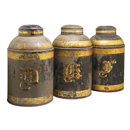 Appraisal: Group of Three Gilt Decorated Tole Tea Canisters Estimate -