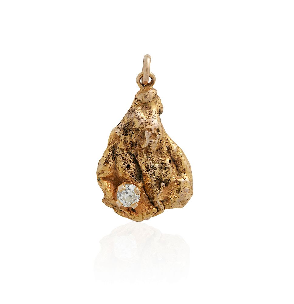 Appraisal: Gold Nugget Pendant with Diamond grams Natural gold nugget pendant