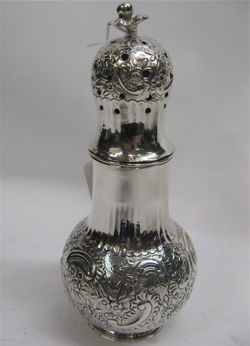 Appraisal: NETHERLANDS SILVER CASTER bulbous form with floral decorations flower form