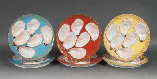 Appraisal: Set of six Limoges painted porcelain oyster plates late th