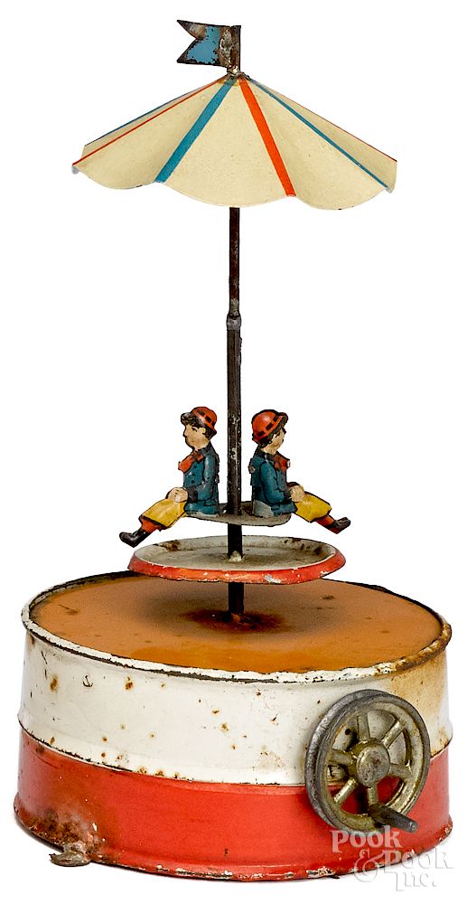 Appraisal: Painted tin carousel steam toy accessory Painted tin carousel steam