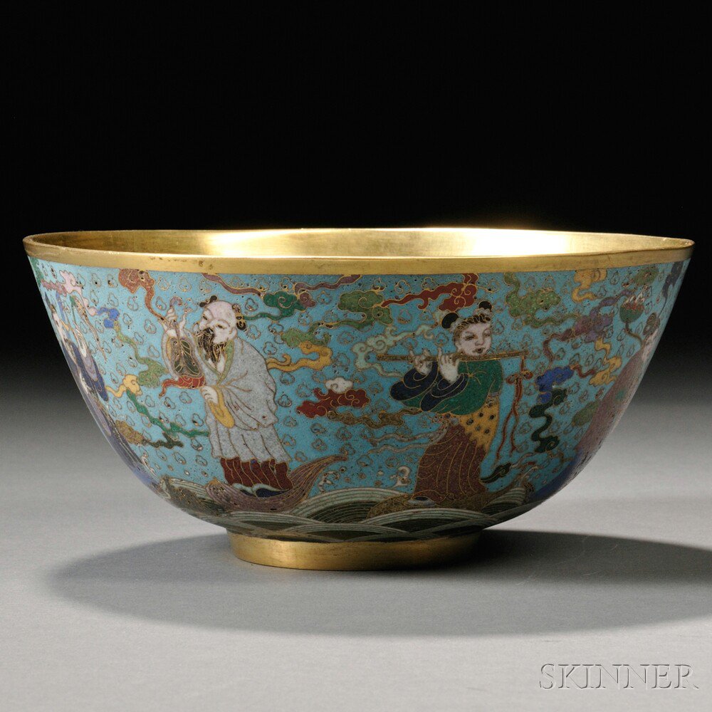 Appraisal: Cloisonne Bowl China th th century depicting the Eight Immortals