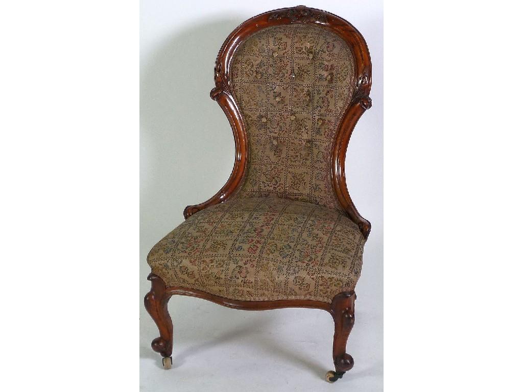 Appraisal: LATE VICTORIAN CARVED WALNUT LADIES CHAIR the waisted button back