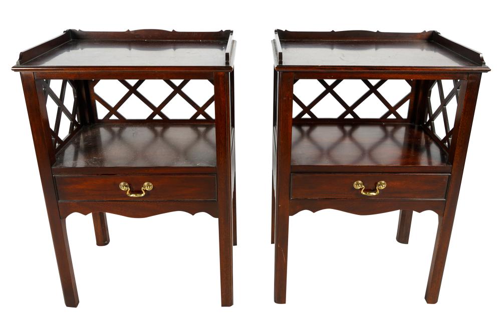 Appraisal: PAIR OF HINKLE HARRIS MAHOGANY NIGHTSTANDSeach with stamped manufacturer's mark