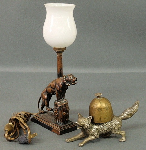 Appraisal: - Faux bronze lion form electric lamp watch holder h