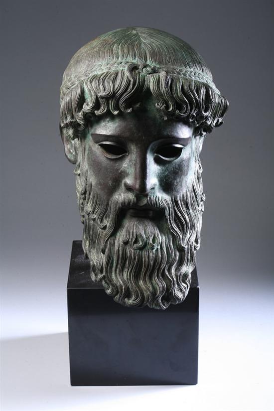 Appraisal: PATINATED BRONZE HEAD OF ZEUS th century After the antique