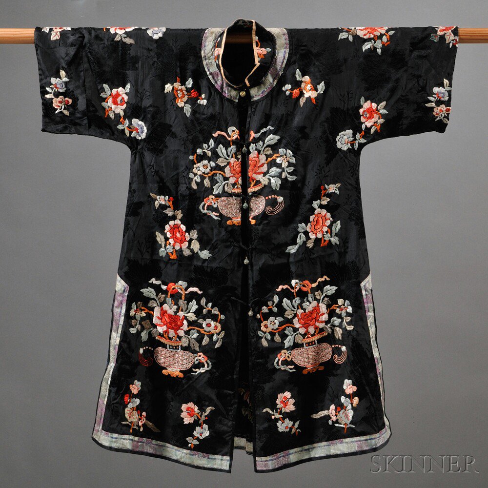 Appraisal: Unlined Short-sleeved Surcoat China th century embroidered with peony sprigs