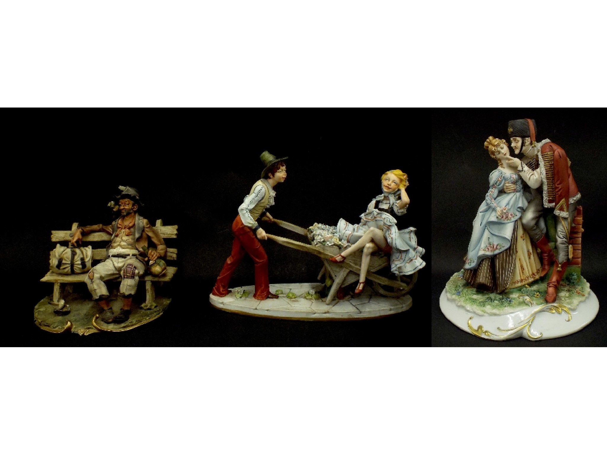 Appraisal: Three Capo di Monte bisque porcelain figures one romantic scene