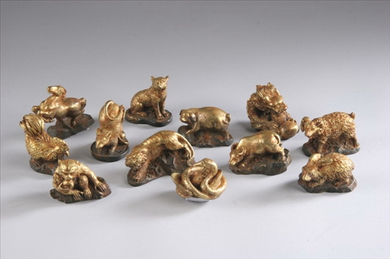 Appraisal: TWELVE CHINESE GILT AND PATINATED BRONZE FIGURES OF ZODIAC Cast