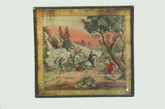 Appraisal: PRINT ON SILK OF BATTLE SCENE FRANCE TH CENTURY Colored