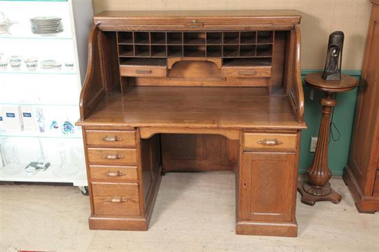 Appraisal: ROLL TOP DESK Oak with an S shaped tambour door