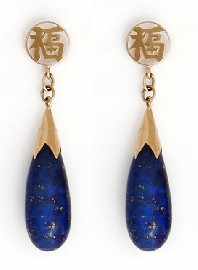 Appraisal: A pair of ct gold lapis lazuli pendant earrings length