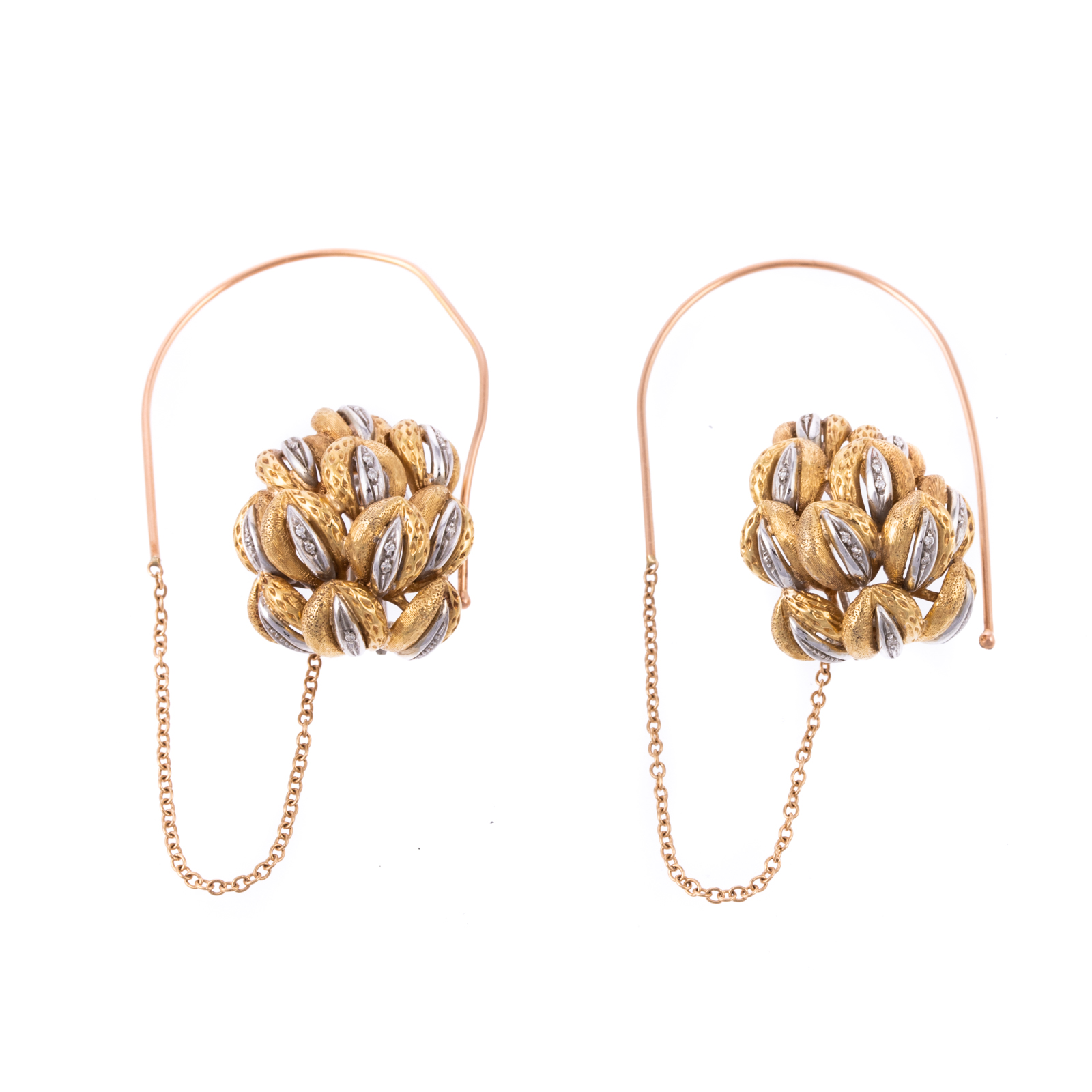 Appraisal: A PAIR OF K BI-COLOR DIAMOND EARRINGS K yellow and