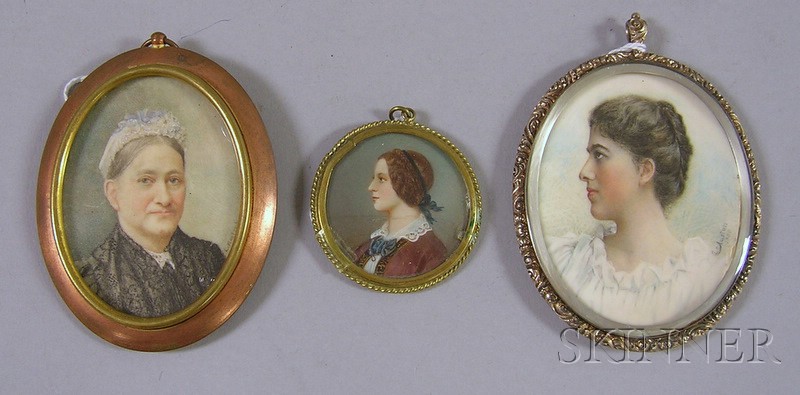 Appraisal: Three Framed th Early th Century Miniature Painted Portraits of