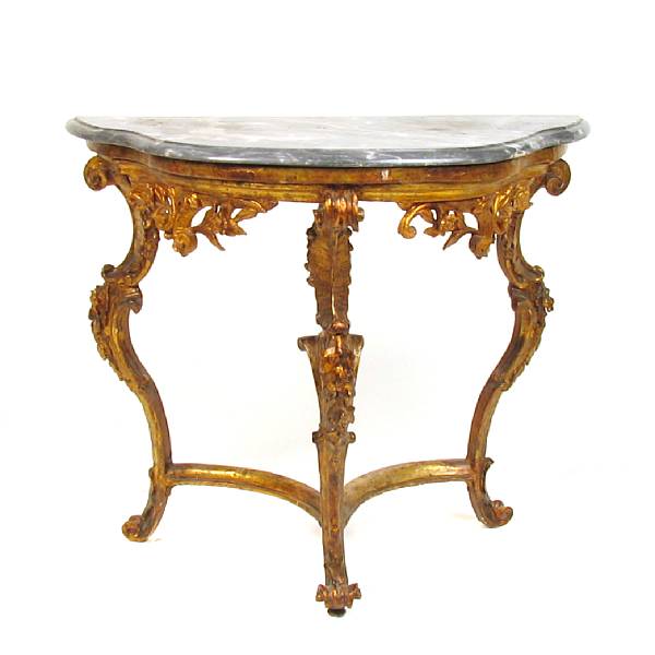 Appraisal: A Louis XV style giltwood console table height in width