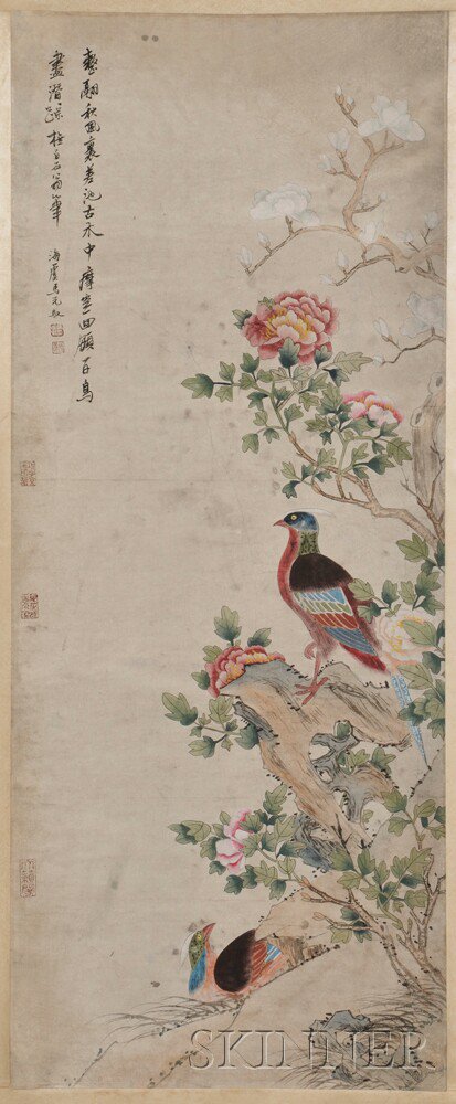 Appraisal: Hanging Scroll Depicting a Pair of Birds China ink and