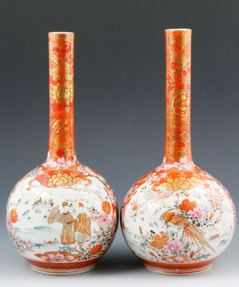 Appraisal: - Pair of Japanese Kutari Vases Pair of Japanese Kutari