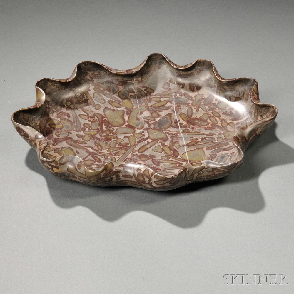 Appraisal: Pudding Stone Dish China lotus leaf shape with undulating rim