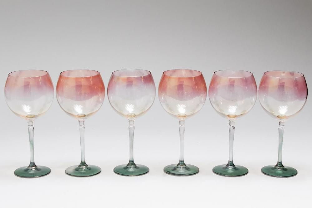 Appraisal: Iridescent Pink Luster Balloon Glasses Set of Iridescent pink balloon