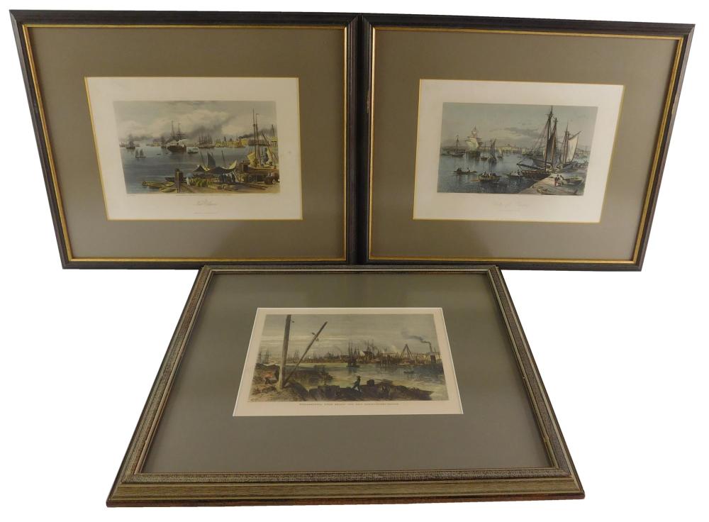 Appraisal: Three hand-colored lithographs of Boston New Orleans and Philadelphia harbors