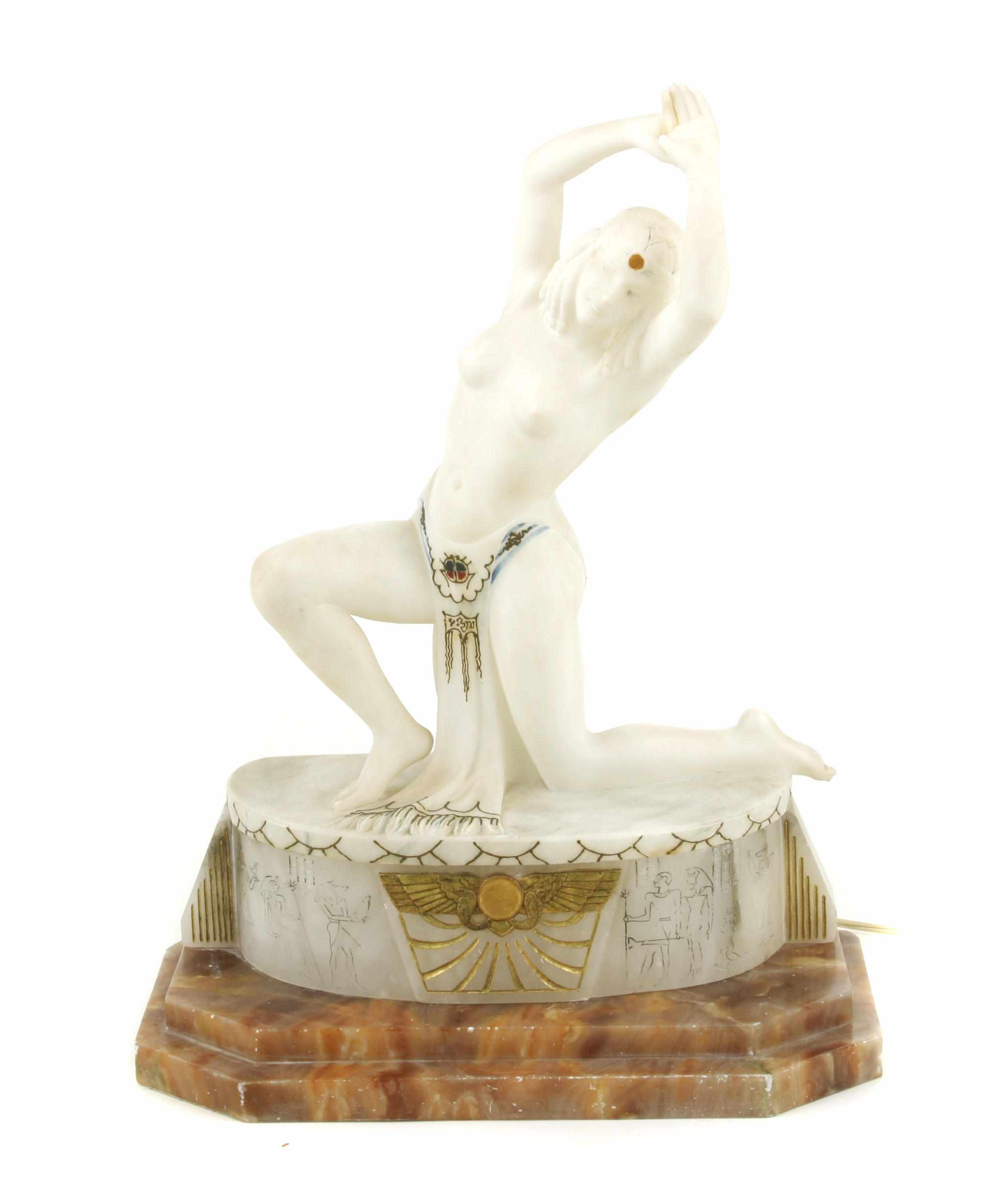 Appraisal: An Art Deco alabaster and onyx figural lamp second quarter