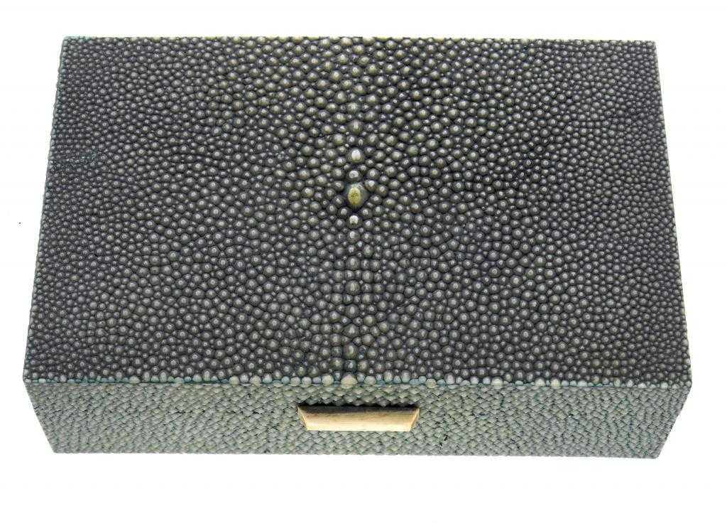 Appraisal: AN ART DECO SHAGREEN AND IVORY CIGARETTE BOX with geometric