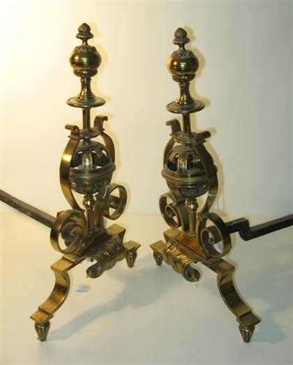 Appraisal: Pair of brass andirons H in L in