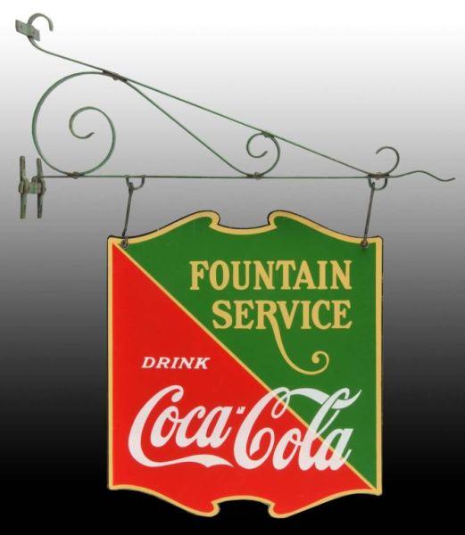 Appraisal: Coca Cola Two-Sided Porcelain Sidewalk Sign Description Original porcelain bracket