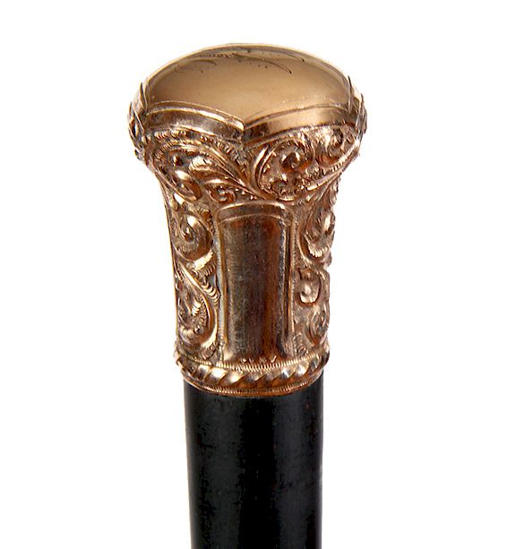 Appraisal: Gold Dress Cane Ca - Gold sheet small knob handle