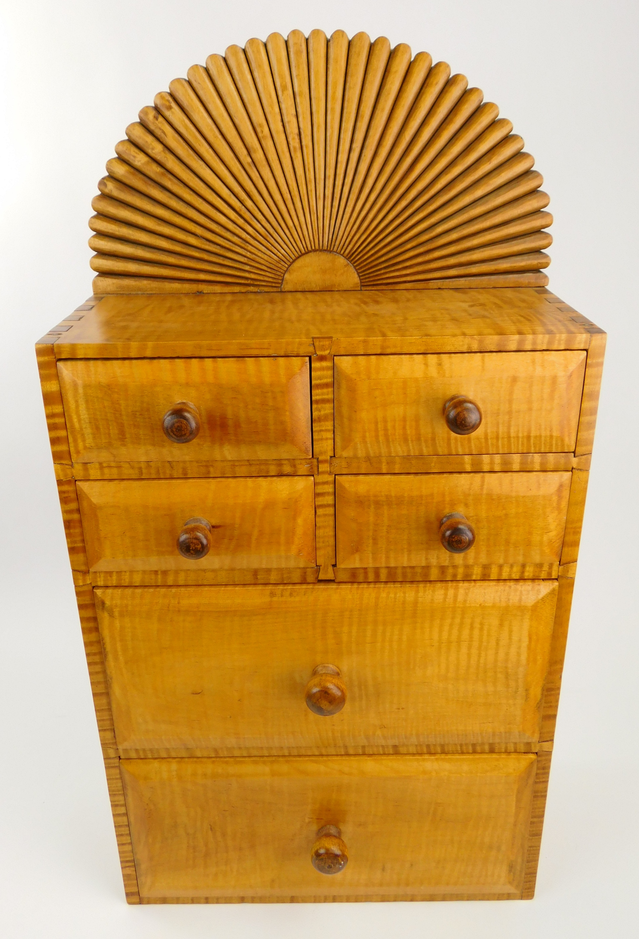 Appraisal: Contemporary tiger maple hanging chest drawers over drawers x x