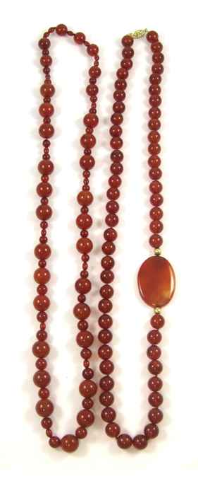 Appraisal: TWO CARNELIAN BEAD NECKLACES including a - inch necklace with