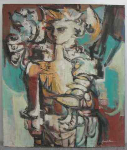 Appraisal: BESSER Leonard Oil on Canvas Modernist Figure From the ''Mummers