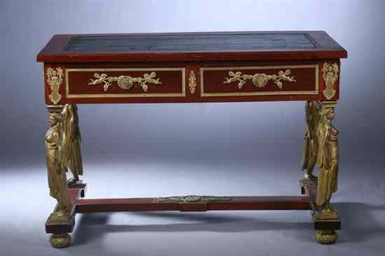 Appraisal: EMPIRE STYLE GILT-BRONZE MOUNTED MAHOGANY CENTER TABLE Painted with th