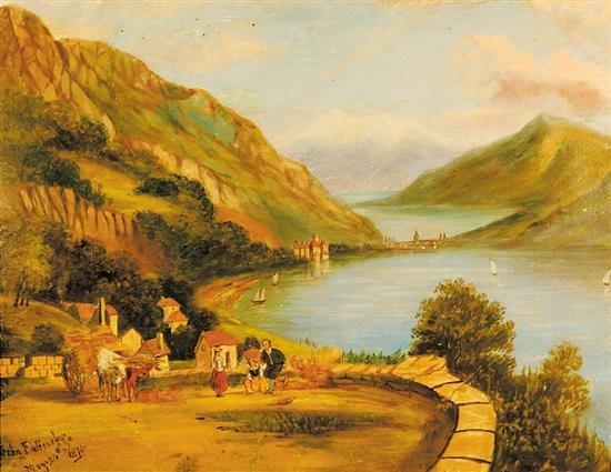 Appraisal: John Berffersby British th century SELLING HAY AT LAKE GENEVA