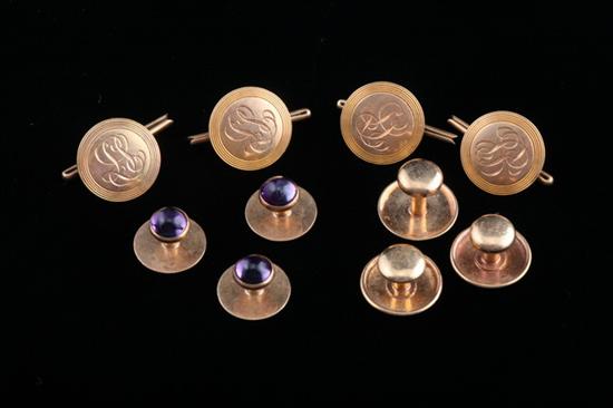 Appraisal: TWO PAIR EDWARDIAN K YELLOW GOLD CUFFLINKS AND TWO PAIR