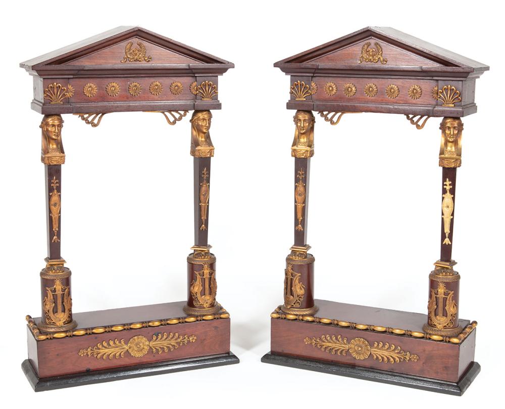 Appraisal: Pair of Decorative Empire-Style Carved Mahogany and Bronze Brackets each